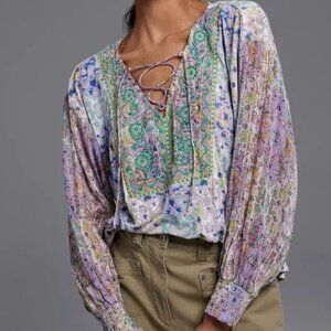 Anthropologie Odetta Embroidered Boho Top Purple Plus 1X Easter Spring Travel